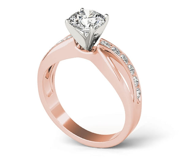 1.00ct (6.5mm) Round  14K Rose Gold Entwined Engagement Ring With Gem Accents