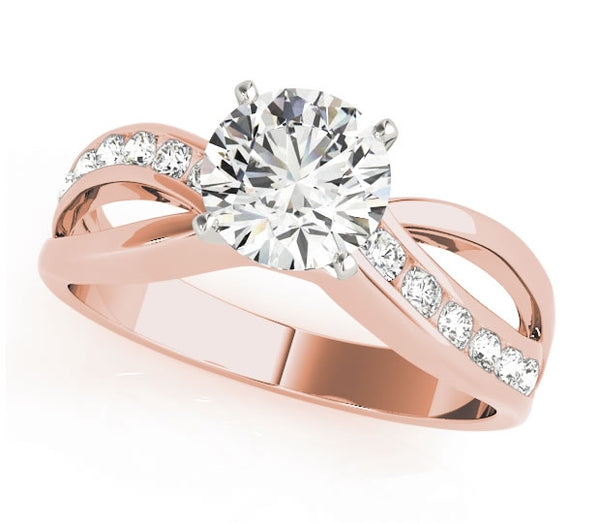 1.00ct (6.5mm) Round  14K Rose Gold Entwined Engagement Ring With Gem Accents