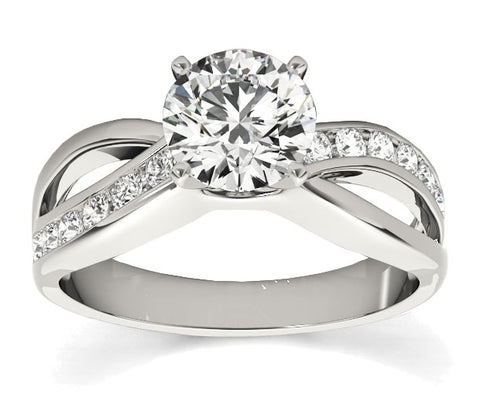 1.00ct (6.5mm) Round  14K White Gold Entwined Engagement Ring With Gem Accents