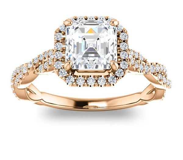 1.30ct (6.5mm) Asscher  14K Rose Gold Halo Engagement Ring