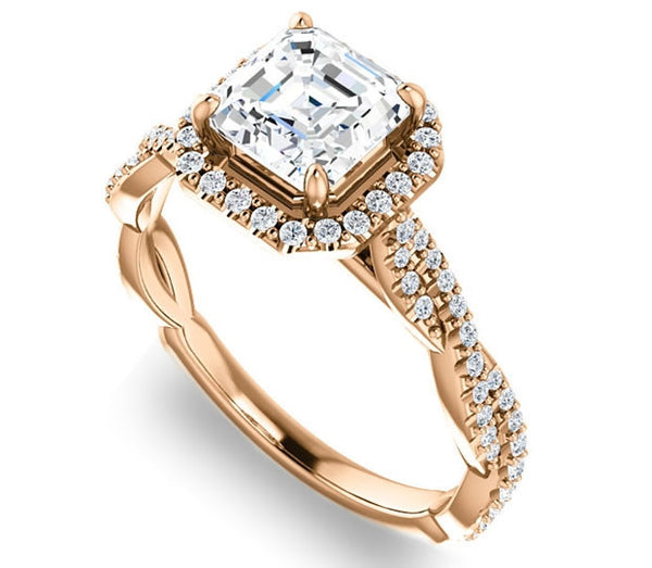 1.30ct (6.5mm) Asscher  14K Rose Gold Halo Engagement Ring