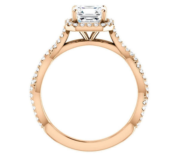 1.30ct (6.5mm) Asscher  14K Rose Gold Halo Engagement Ring