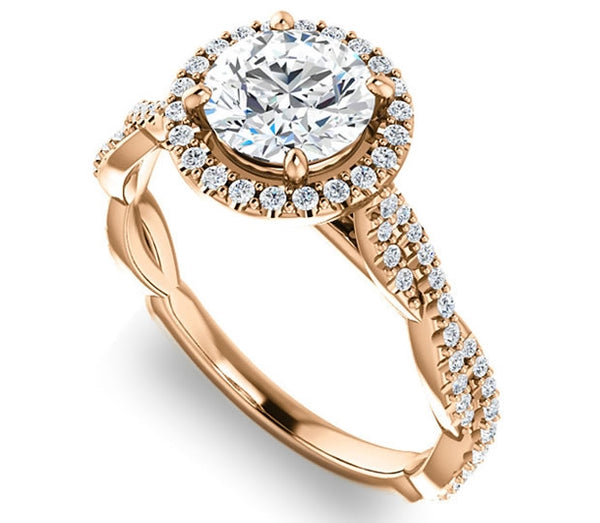 1.00ct (6.5mm) Round  14K Rose Gold Halo Engagement Ring