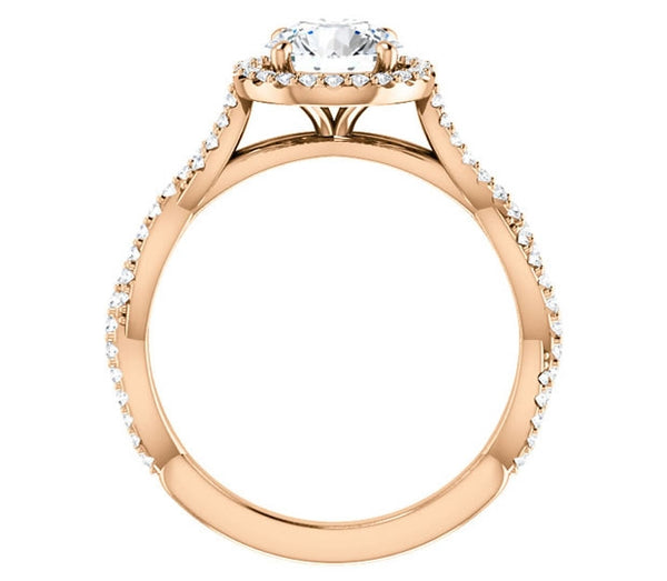 1.00ct (6.5mm) Round  14K Rose Gold Halo Engagement Ring