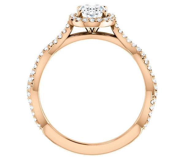 0.90ct (7.0x5.0mm) Oval  14K Rose Gold Halo Engagement Ring