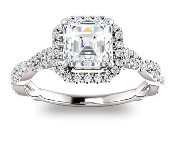 1.30ct (6.5mm) Asscher  14K White Gold Halo Engagement Ring