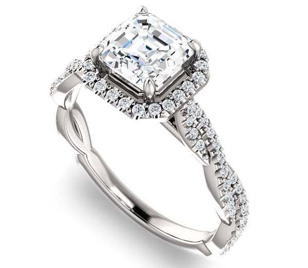 1.30ct (6.5mm) Asscher  14K White Gold Halo Engagement Ring