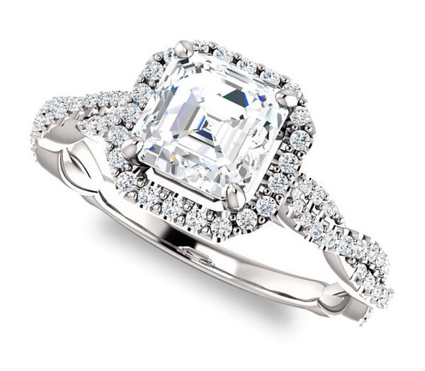 1.30ct (6.5mm) Asscher  14K White Gold Halo Engagement Ring