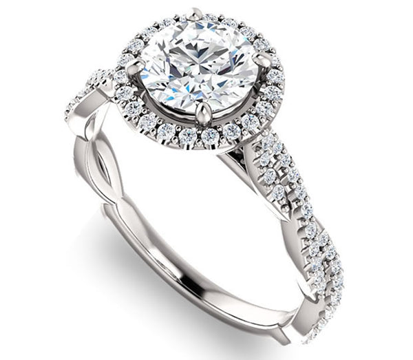 1.00ct (6.5mm) Round  14K White Gold Halo Engagement Ring