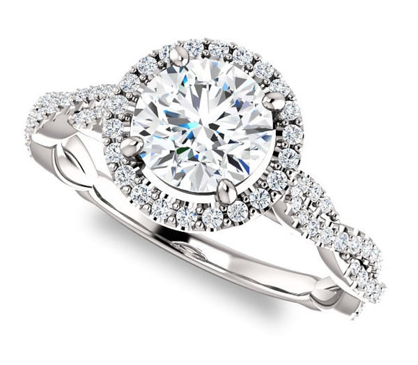 1.00ct (6.5mm) Round  14K White Gold Halo Engagement Ring