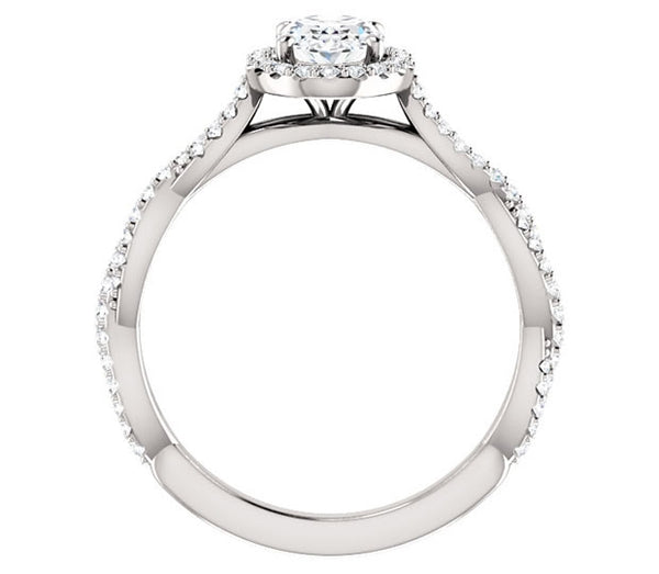 0.90ct (7.0x5.0mm) Oval  14K White Gold Halo Engagement Ring