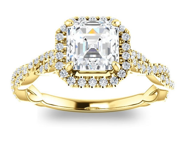 1.30ct (6.5mm) Asscher  14K Yellow Gold Halo Engagement Ring