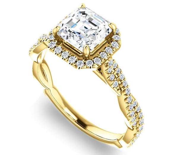 1.30ct (6.5mm) Asscher  14K Yellow Gold Halo Engagement Ring