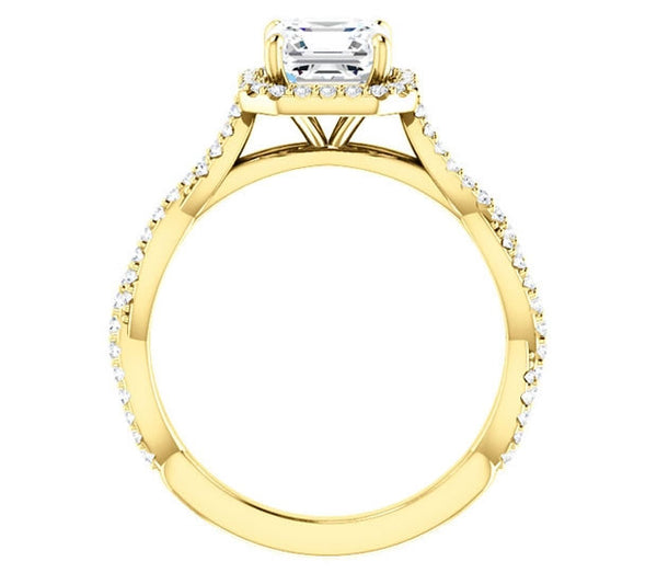 1.30ct (6.5mm) Asscher  14K Yellow Gold Halo Engagement Ring