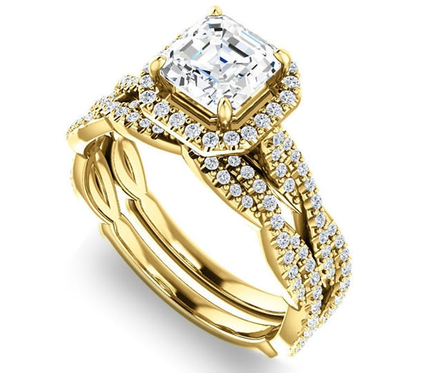 1.30ct (6.5mm) Asscher  14K Yellow Gold Halo Engagement Ring