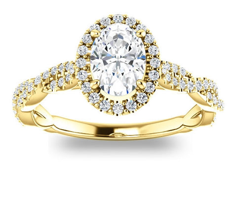 0.90ct (7.0x5.0mm) Oval  14K Yellow Gold Halo Engagement Ring