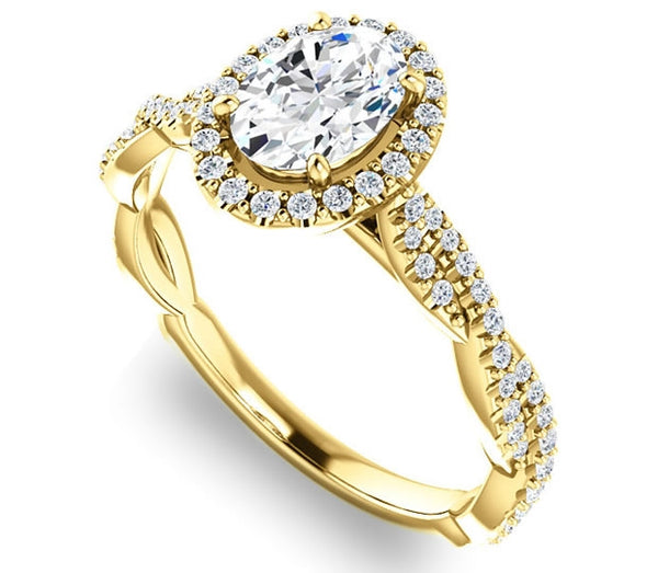 0.90ct (7.0x5.0mm) Oval  14K Yellow Gold Halo Engagement Ring