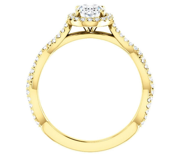 0.90ct (7.0x5.0mm) Oval  14K Yellow Gold Halo Engagement Ring