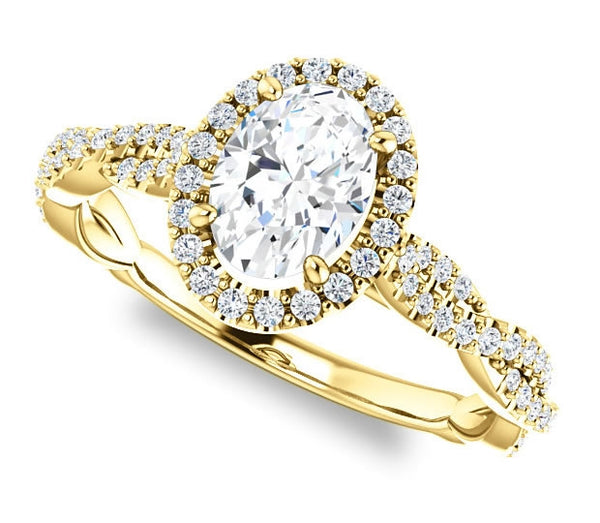 0.90ct (7.0x5.0mm) Oval  14K Yellow Gold Halo Engagement Ring