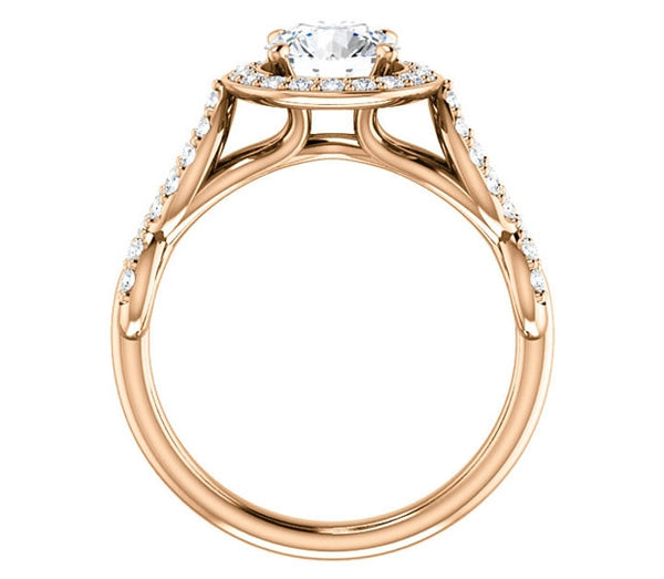 1.00ct (6.5mm) Round  14K Rose Gold Moissanite Halo Engagement Ring