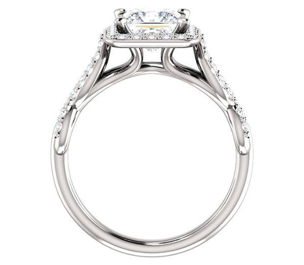 1.30ct (6.0mm) Princess  14K White Gold Moissanite Halo Engagement Ring