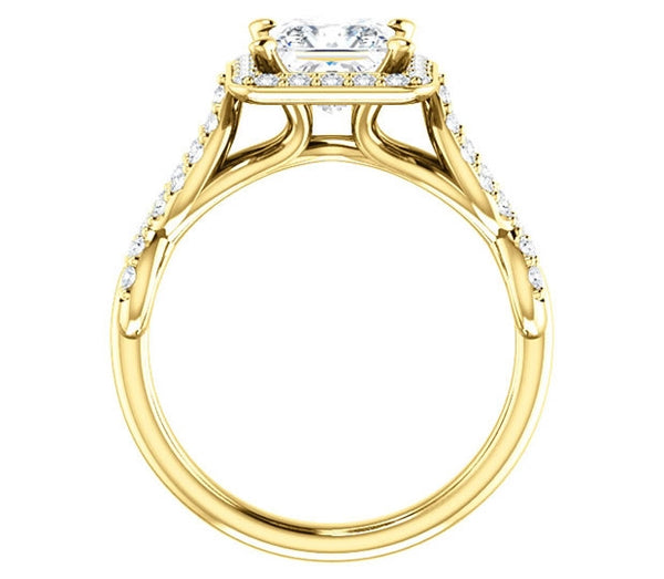 1.30ct (6.0mm) Princess  14K Yellow Gold Moissanite Halo Engagement Ring