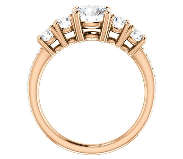 1.00ct (6.5mm) Round  14K Rose Gold Engagement Ring with Moissanite Accent Gems