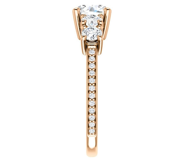 1.00ct (6.5mm) Round  14K Rose Gold Engagement Ring with Moissanite Accent Gems