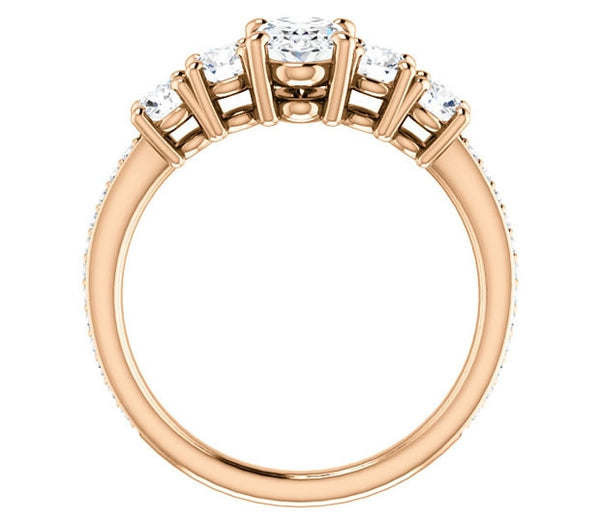 0.90ct (7.0x5.0mm) Oval  14K Rose Gold Engagement Ring with Moissanite Accent Gems