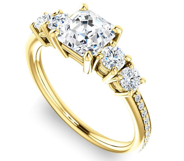 1.30ct (6.5mm) Asscher  14K Yellow Gold Engagement Ring with Moissanite Accent Gems