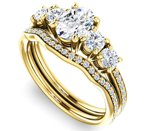 0.90ct (7.0x5.0mm) Oval  14K Yellow Gold Engagement Ring with Moissanite Accent Gems