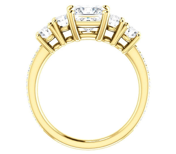 1.30ct (6.0mm) Princess  14K Yellow Gold Engagement Ring with Moissanite Accent Gems