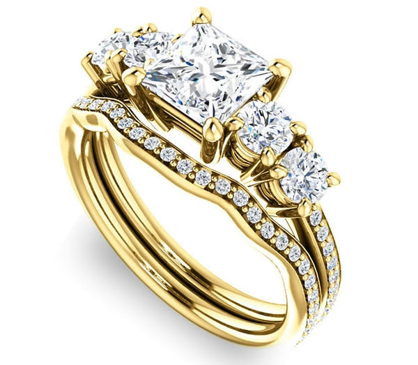 1.30ct (6.0mm) Princess  14K Yellow Gold Engagement Ring with Moissanite Accent Gems