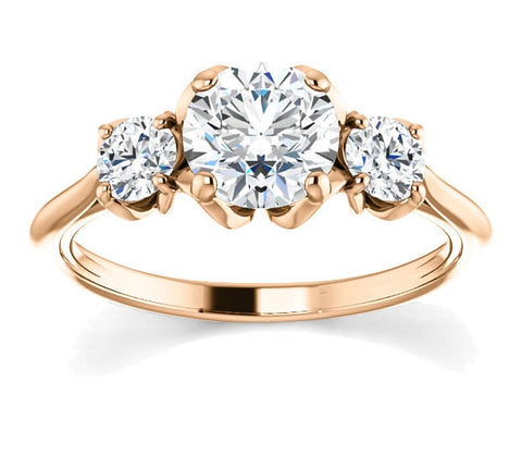 1.00ct (6.5mm) Round  14K Rose Gold Three Stone Engagement Ring