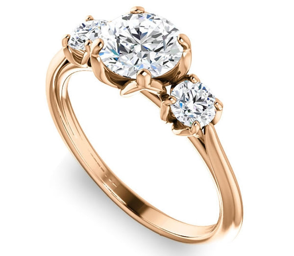 1.00ct (6.5mm) Round  14K Rose Gold Three Stone Engagement Ring