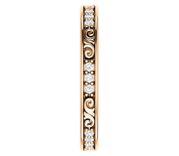 14K Rose Gold 2.8mm Filigree Wedding Band with Moissanite Gem Accents