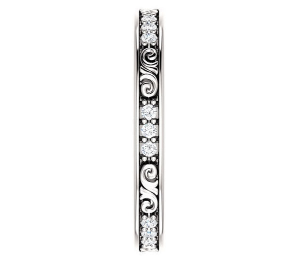 14K White Gold 2.8mm Filigree Wedding Band with Moissanite Gem Accents