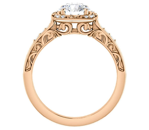 1.00ct (6.5mm) Round  14K Rose Gold Halo Filigree Engagement Ring