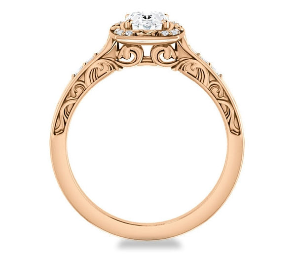 0.90ct (7.0x5.0mm) Oval  14K Rose Gold Halo Filigree Engagement Ring