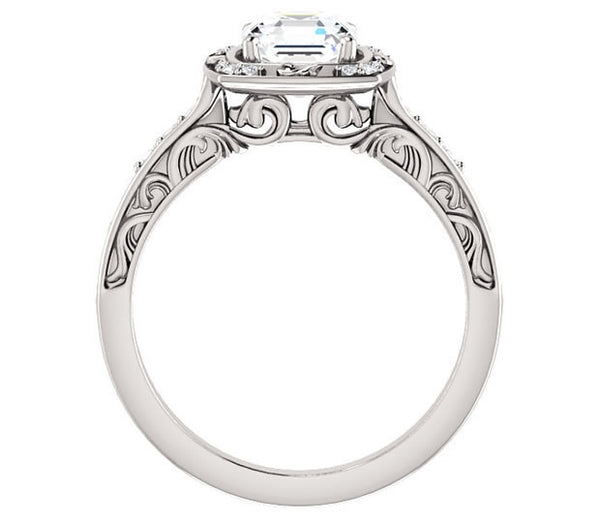 1.30ct (6.5mm) Asscher  14K White Gold Halo Filigree Engagement Ring