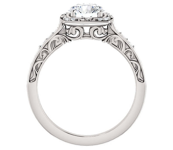 1.00ct (6.5mm) Round  14K White Gold Halo Filigree Engagement Ring