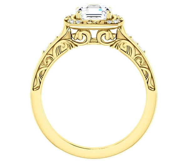 1.30ct (6.5mm) Asscher  14K Yellow Gold Halo Filigree Engagement Ring