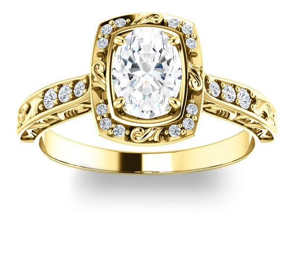 0.90ct (7.0x5.0mm) Oval  14K Yellow Gold Halo Filigree Engagement Ring