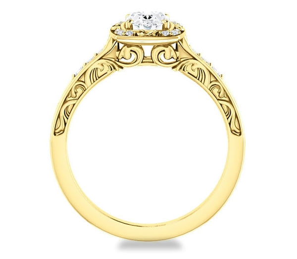 0.90ct (7.0x5.0mm) Oval  14K Yellow Gold Halo Filigree Engagement Ring