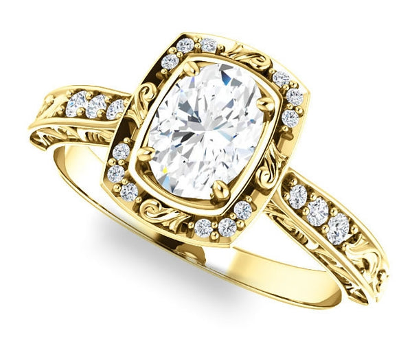 0.90ct (7.0x5.0mm) Oval  14K Yellow Gold Halo Filigree Engagement Ring