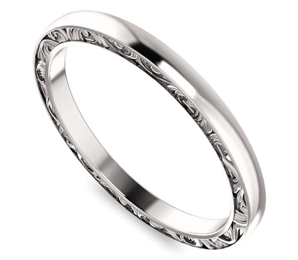 14k White Gold Filigree Wedding Band