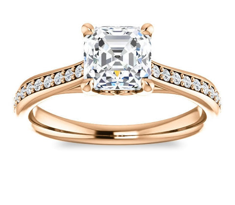 1.30ct (6.5mm) Asscher  14K Rose Gold Engagement Ring With Gem Accents