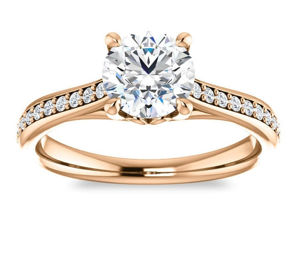 1.00ct (6.5mm) Round  14K Rose Gold Engagement Ring With Gem Accents