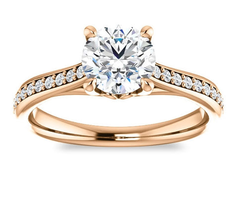 1.00ct (6.5mm) Round  14K Rose Gold Engagement Ring With Gem Accents