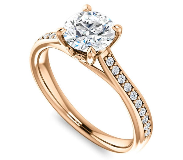 1.00ct (6.5mm) Round  14K Rose Gold Engagement Ring With Gem Accents